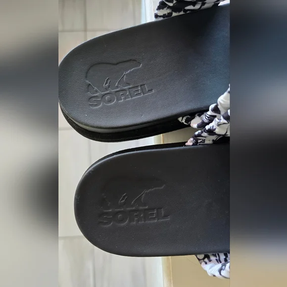 Sorel Roaming Two Strap Slide Black and White Sandals - Picture 9 of 14